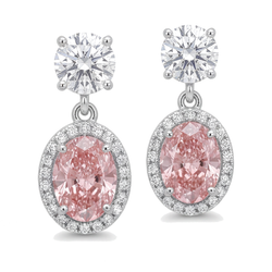 Boucles d'oreilles pendantes en Or Blanc 14 carats, diamant rose de laboratoire 4 carats, Halo ovale