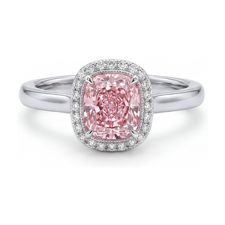 Bague de Fiançailles Diamant Rose Taille Coussin 1,21 Carat