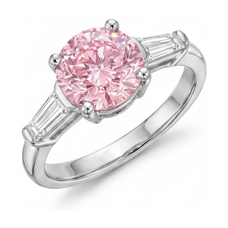Bague de Fiançailles Diamant Rose Rond 3,1 Carats
