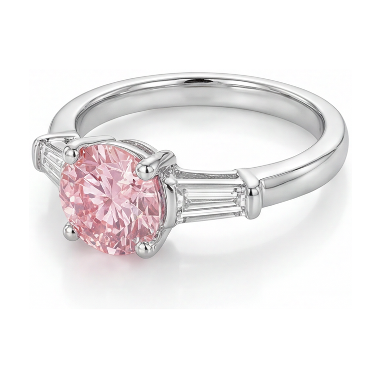 Bague de Fiançailles Diamant Rose Rond 3,1 Carats