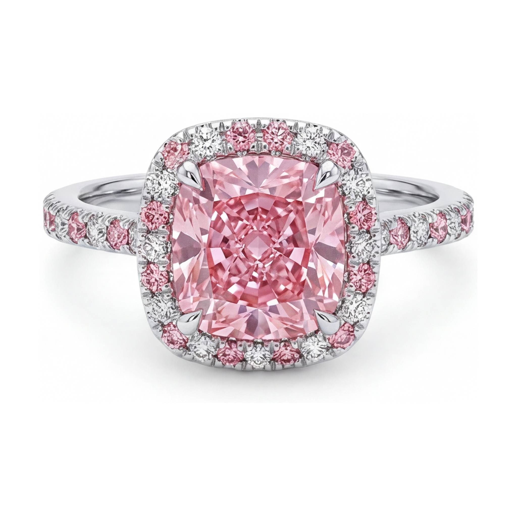 Bague de Fiançailles Diamant Rose Taille Coussin 3,2 Carats
