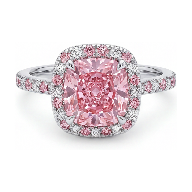 Bague de Fiançailles Diamant Rose Taille Coussin 3,2 Carats