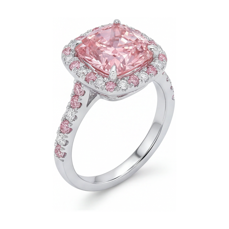 Bague de Fiançailles Diamant Rose Taille Coussin 3,2 Carats