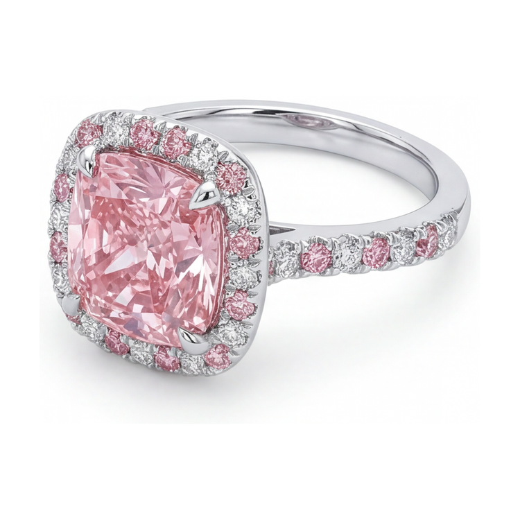 Bague de Fiançailles Diamant Rose Taille Coussin 3,2 Carats