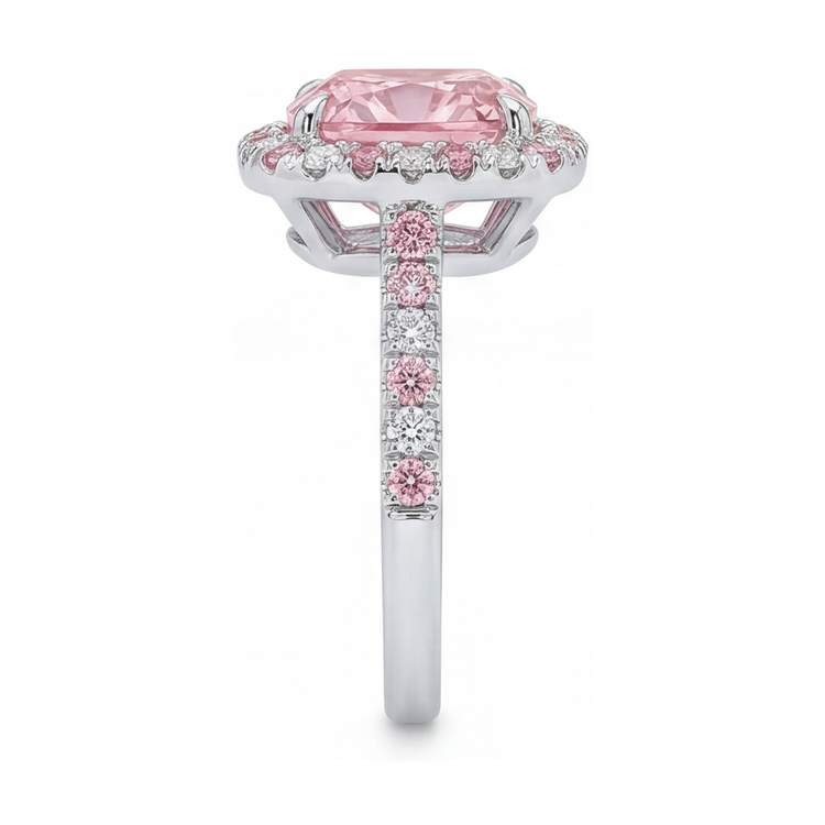 Bague de Fiançailles Diamant Rose Taille Coussin 3,2 Carats