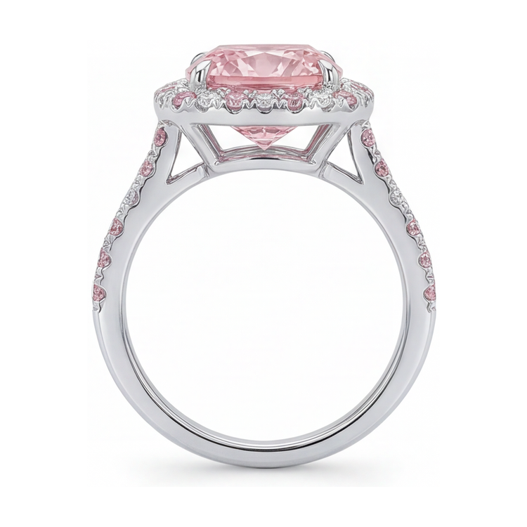 Bague de Fiançailles Diamant Rose Taille Coussin 3,2 Carats
