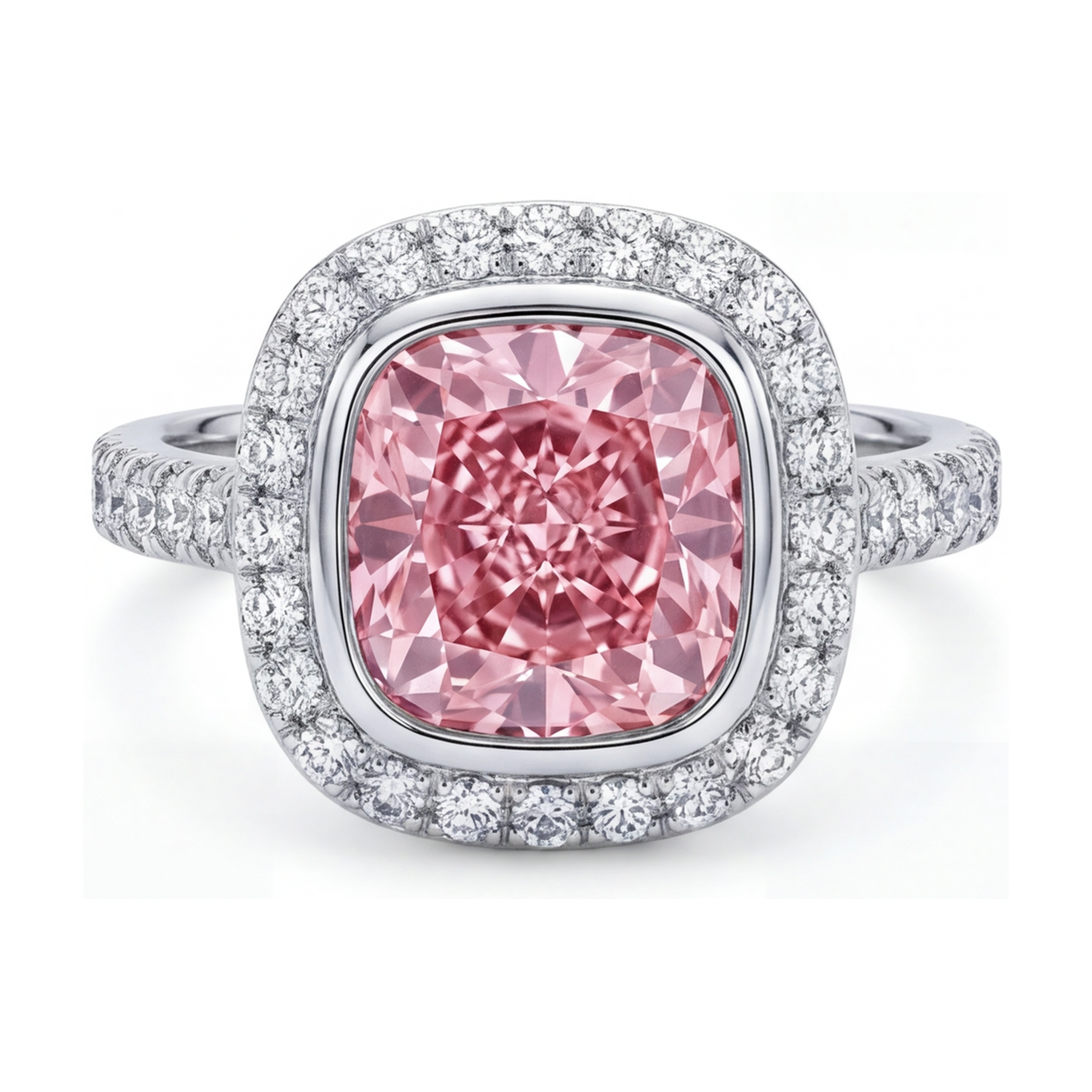 Bague de Fiançailles Diamant Rose Taille Coussin 3,35 Carats