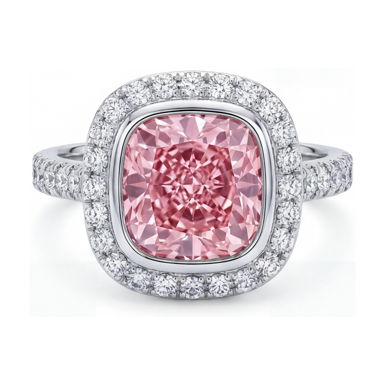 Bague de Fiançailles Diamant Rose Taille Coussin 3,35 Carats