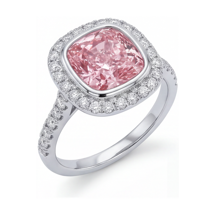 Bague de Fiançailles Diamant Rose Taille Coussin 3,35 Carats