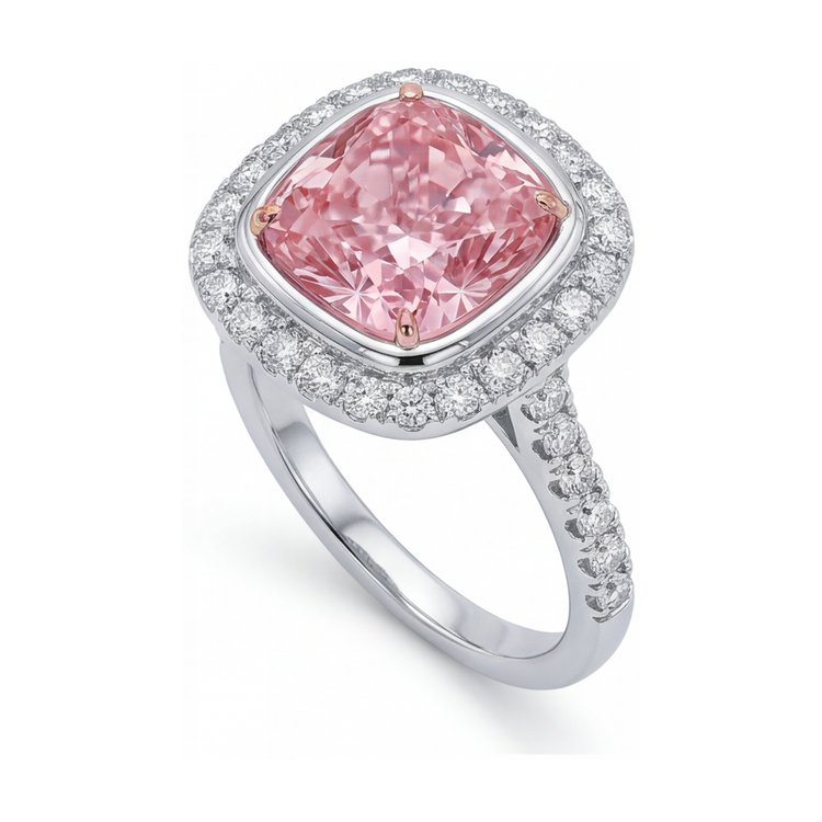 Bague de Fiançailles Diamant Rose Taille Coussin 3,35 Carats