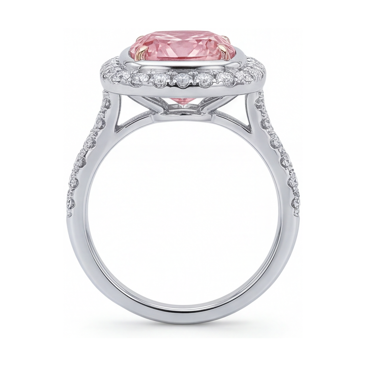 Bague de Fiançailles Diamant Rose 3,35 Carats Taille Coussin