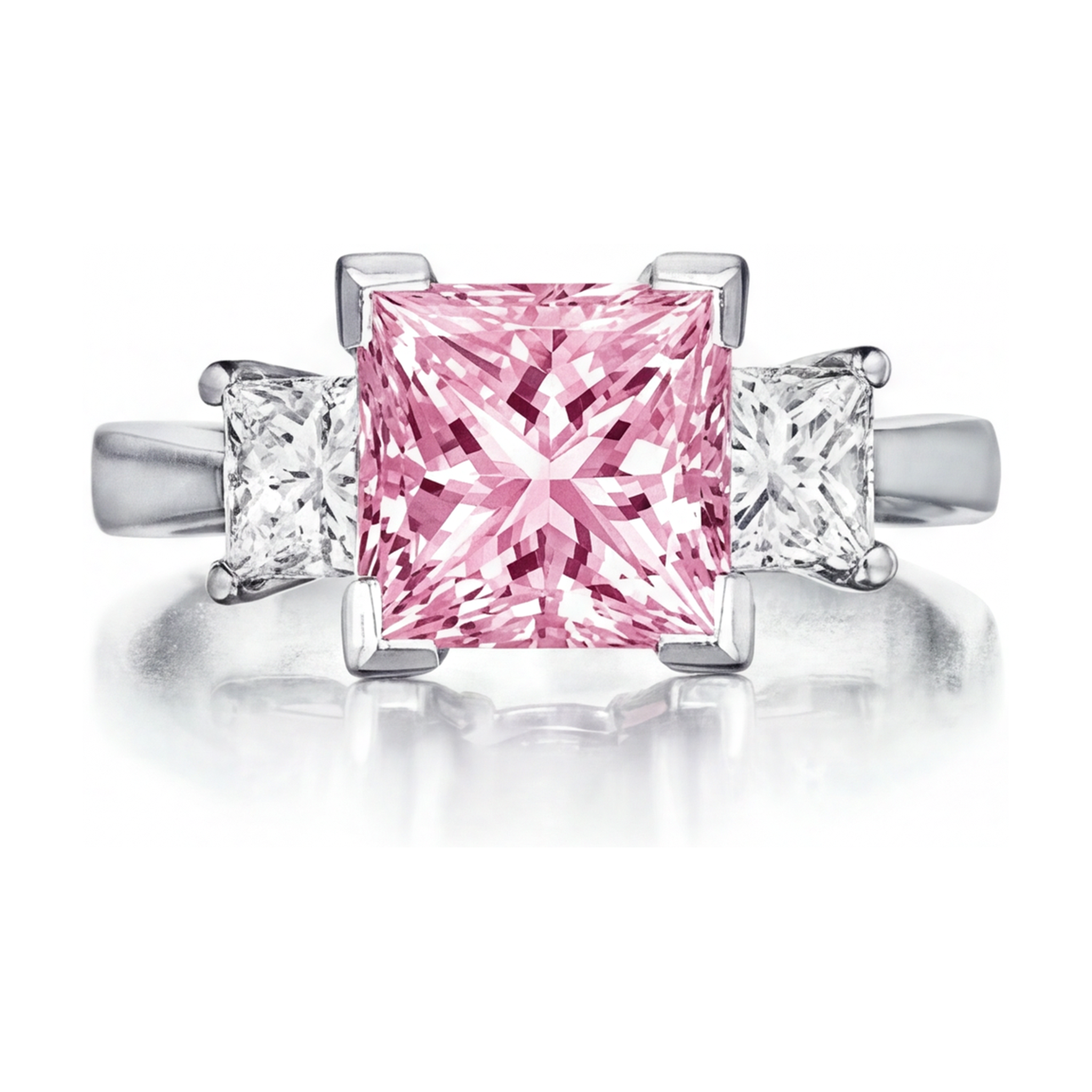 Bague de Fiançailles Diamant Rose Taille Princesse 3,9 Carats