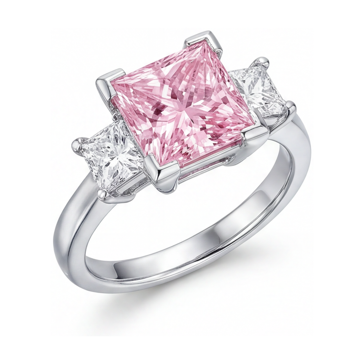 Bague de Fiançailles Diamant Rose Taille Princesse 3,9 Carats