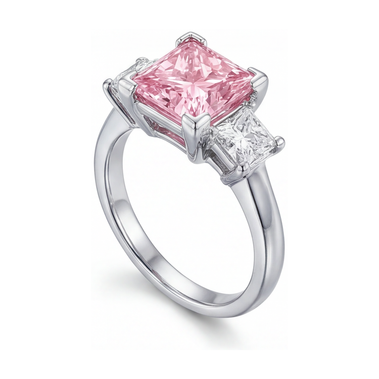 Bague de Fiançailles Diamant Rose Taille Princesse 3,9 Carats