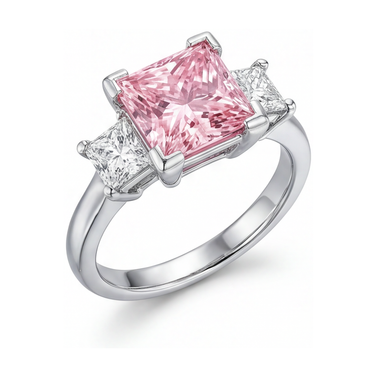Bague de Fiançailles Diamant Rose Taille Princesse 3,9 Carats