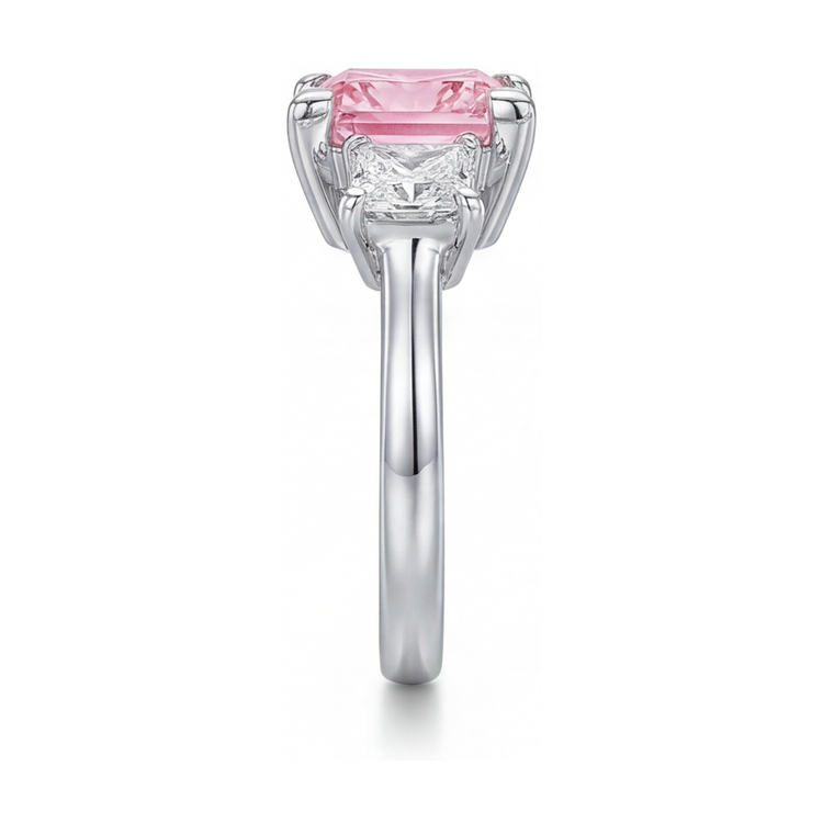 Bague de Fiançailles Diamant Rose Taille Princesse 3,9 Carats