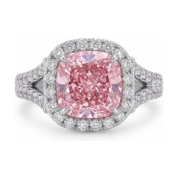 Bague de Fiançailles Diamant Rose Coussin 4,1 Carats