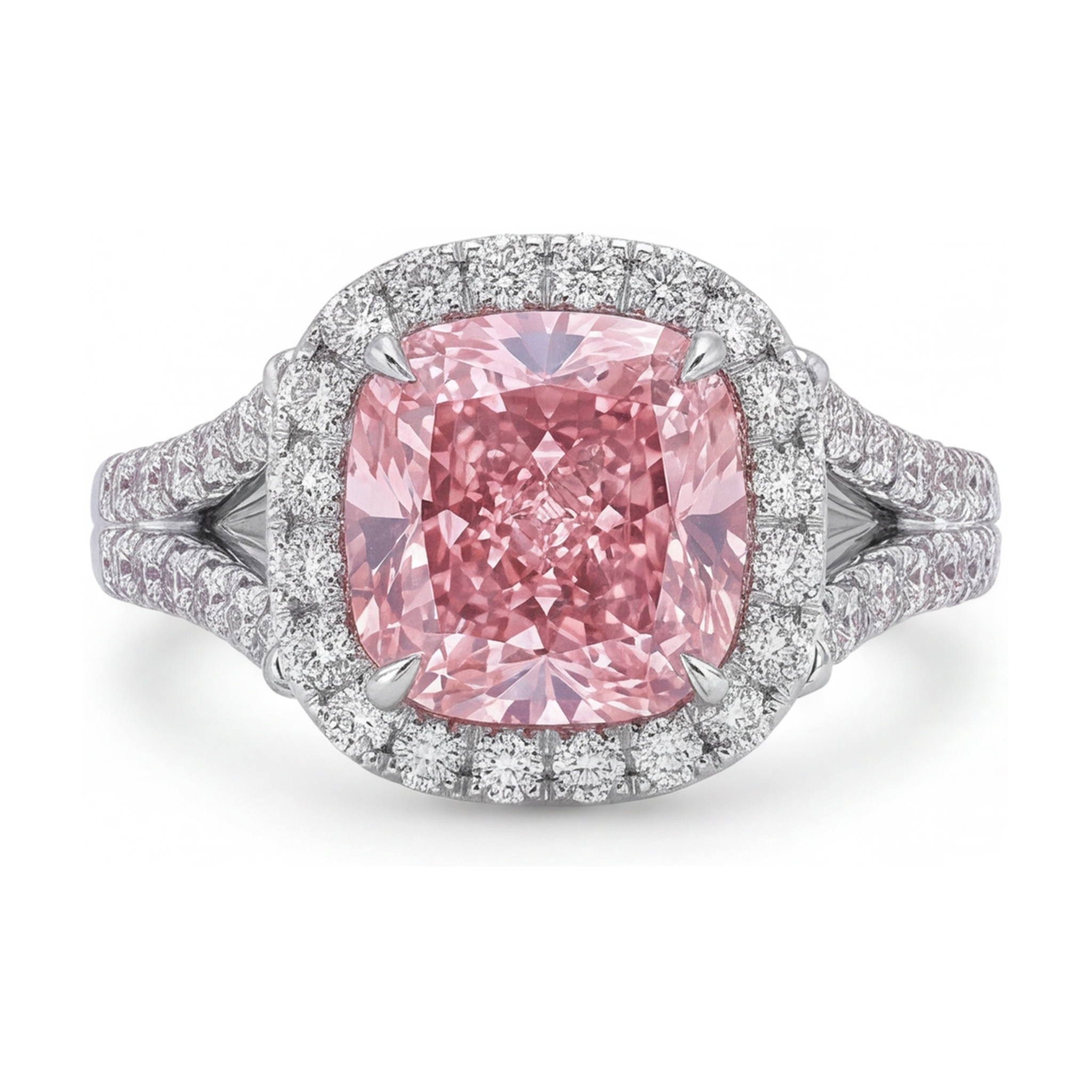 Bague de Fiançailles en Diamant Rose Taille Coussin 4,1 Carats