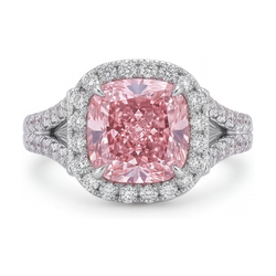 Bague de Fiançailles en Diamant Rose Taille Coussin 4,1 Carats