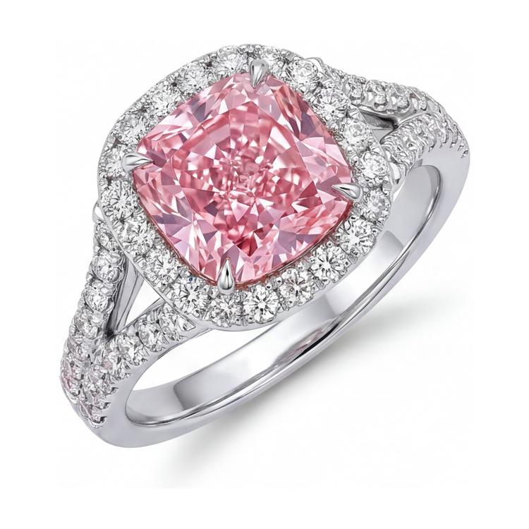 Bague de Fiançailles Diamant Rose Coussin 4,1 Carats