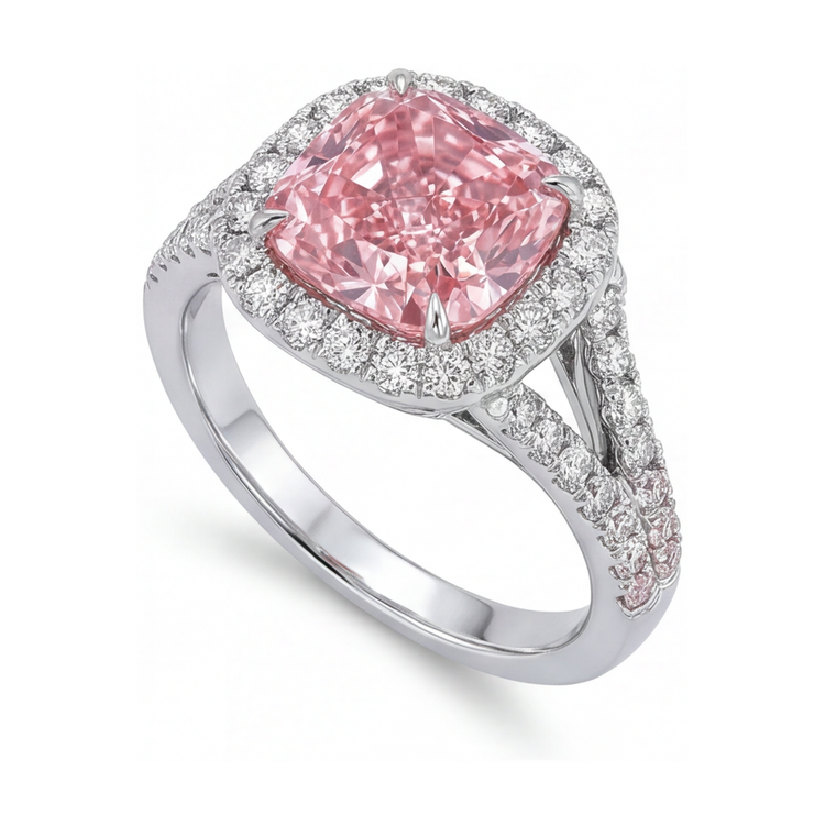 Bague de Fiançailles Diamant Rose Coussin 4,1 Carats