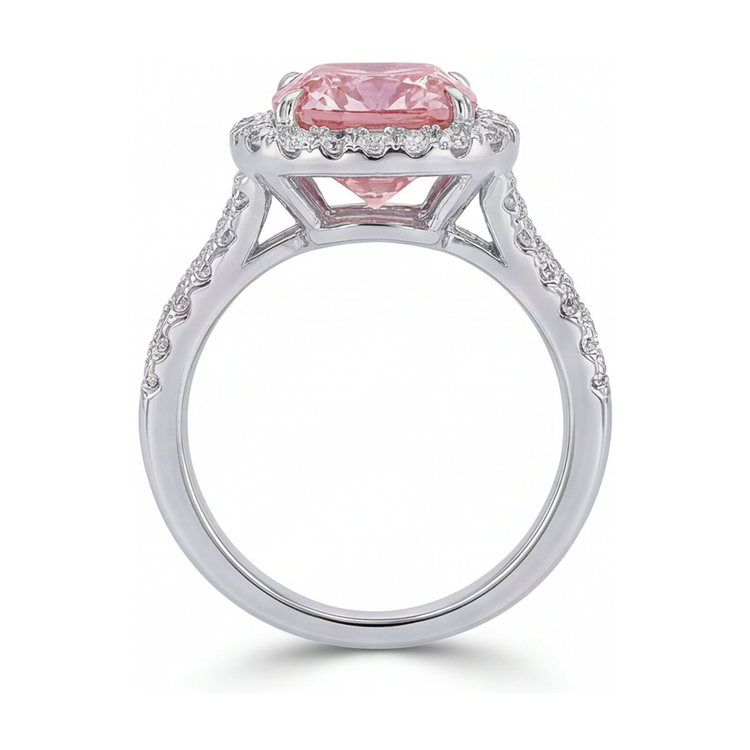 Bague de Fiançailles en Diamant Rose Taille Coussin 4,1 Carats
