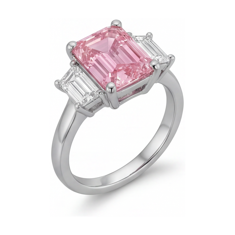 Bague de Fiançailles Diamant Rose 4 Carats Taille Émeraude