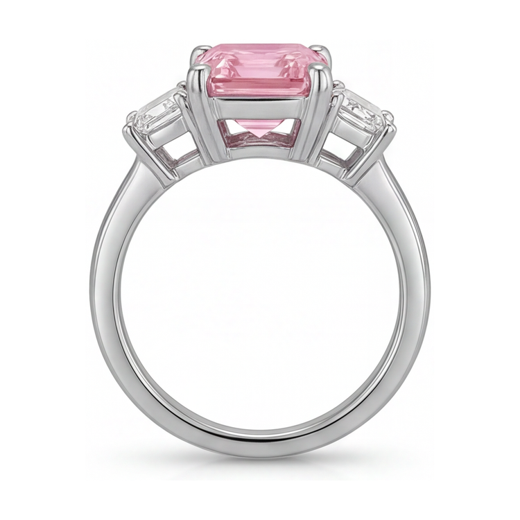 Bague de Fiançailles Diamant Rose 4 Carats Taille Émeraude