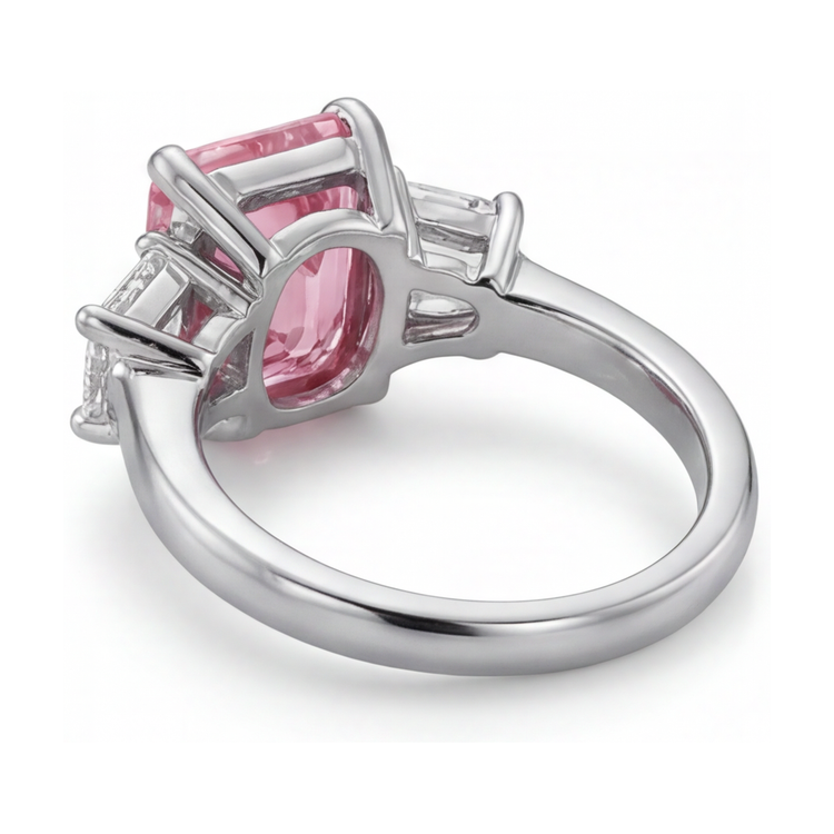 Bague de Fiançailles Diamant Rose Taille Émeraude 4 Carats
