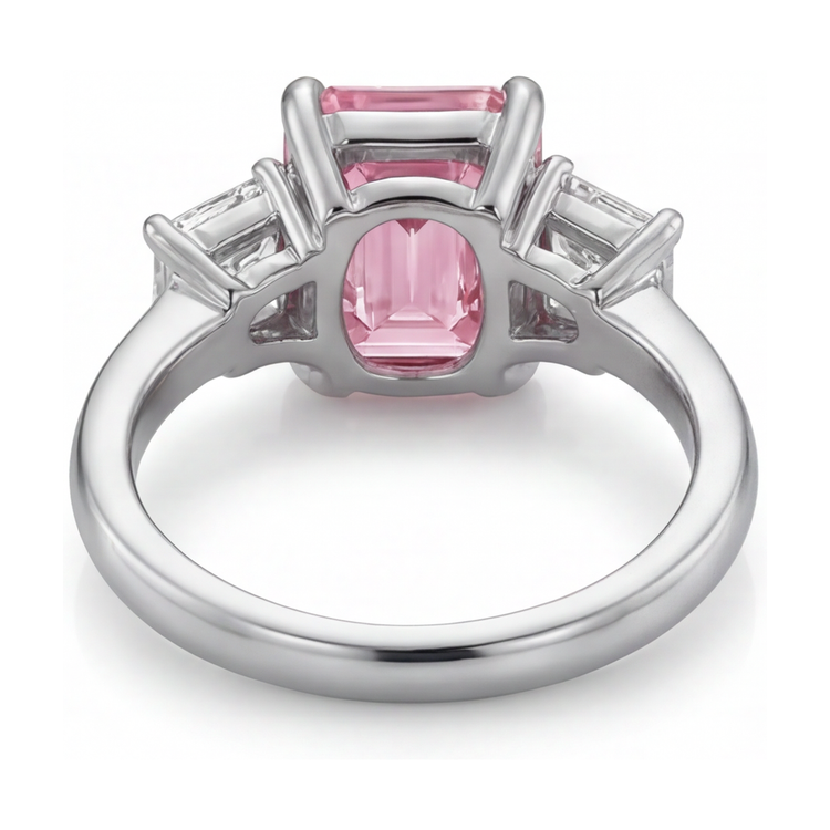 Bague de Fiançailles Diamant Rose Taille Émeraude 4 Carats