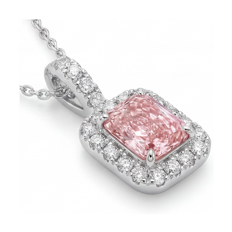Collier en diamant rose 1,22 carat taille radiant