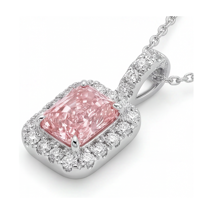 Collier en diamant rose 1,22 carat taille radiant