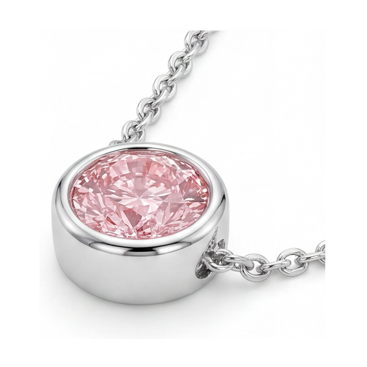Collier diamant rose taille ronde de 2,5 carats