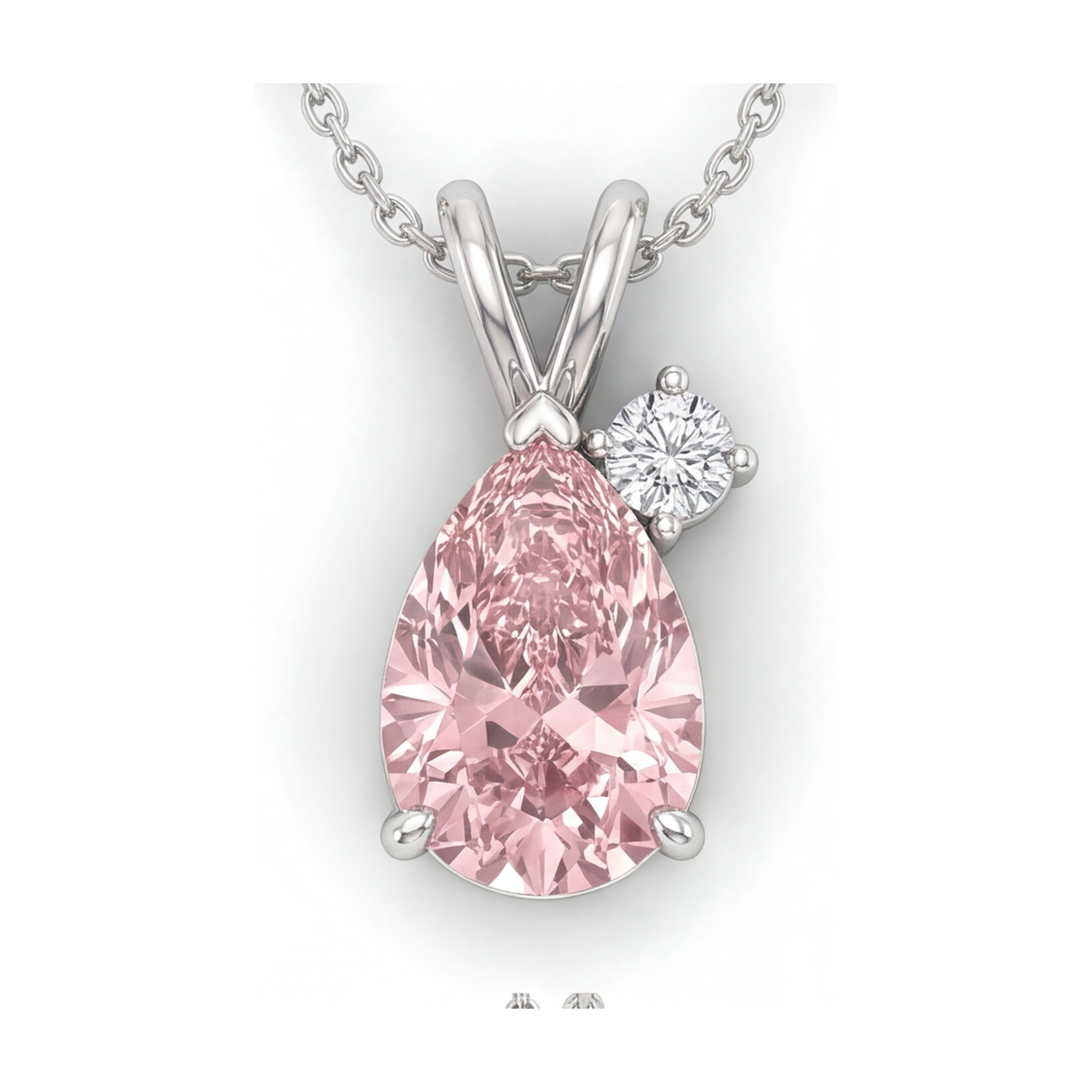 Collier pendentif en diamant rose 3,15 carats taille poire avec bélière ornée