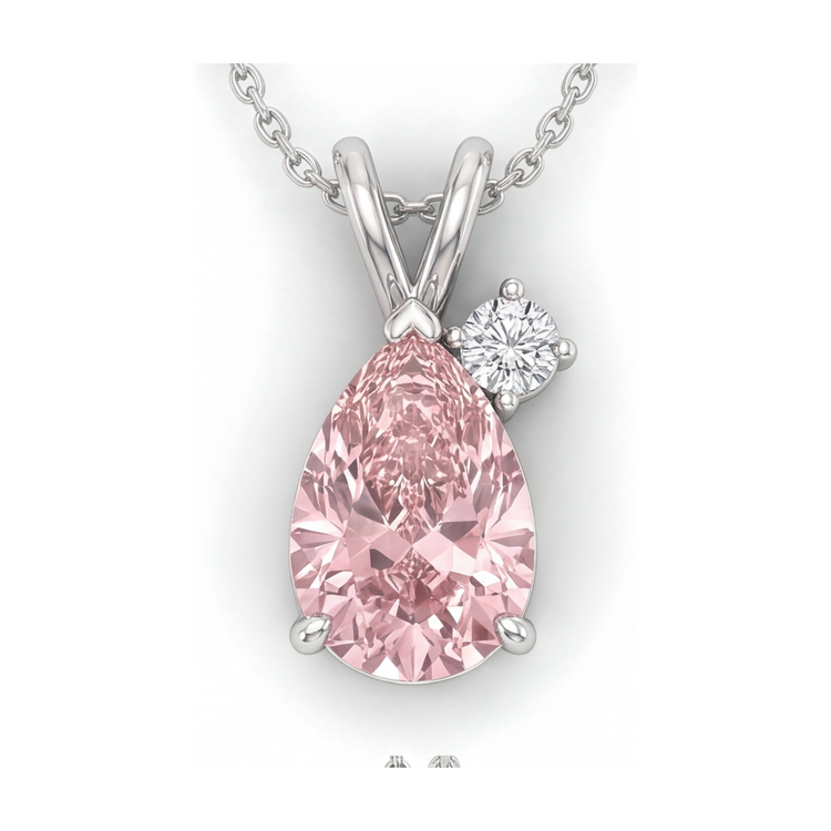 Collier pendentif en diamant rose 3,15 carats taille poire avec bélière ornée