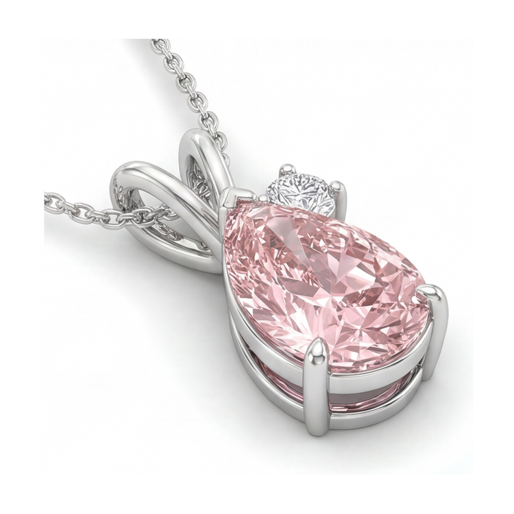 Collier pendentif en diamant rose de 3,15 carats avec bélière ornée taille poire