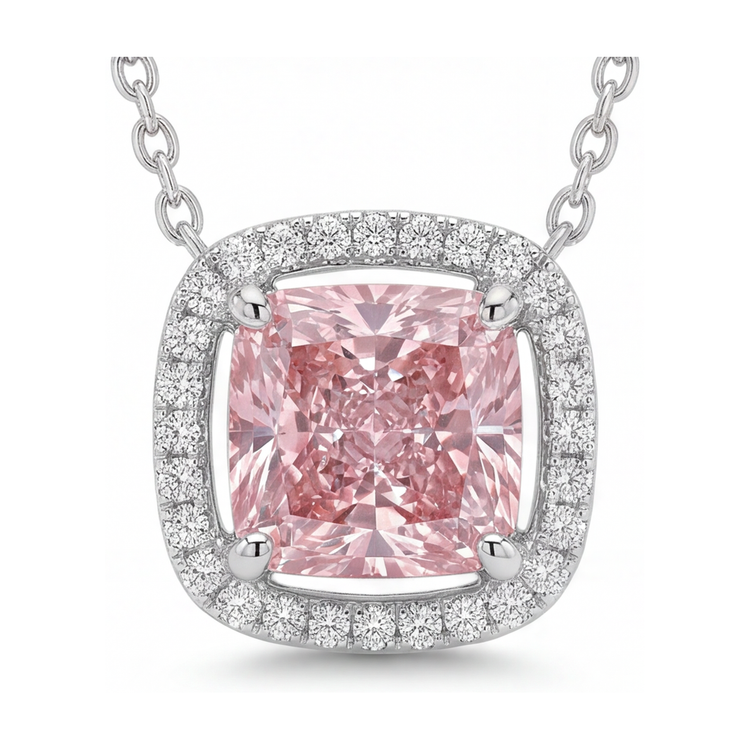Collier diamant rose taille coussin 3,5 carats
