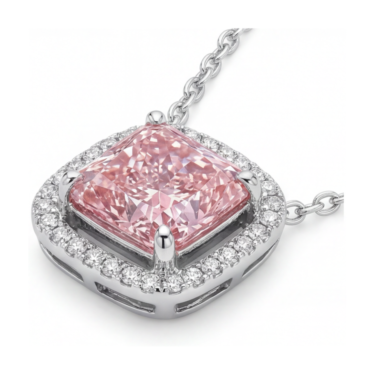 Collier diamant rose taille coussin 3,5 carats