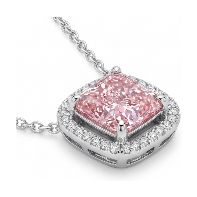 Collier diamant rose taille coussin 3,5 carats