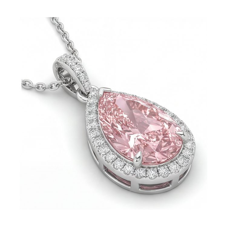 Collier en diamant rose taille poire 3,6 carats