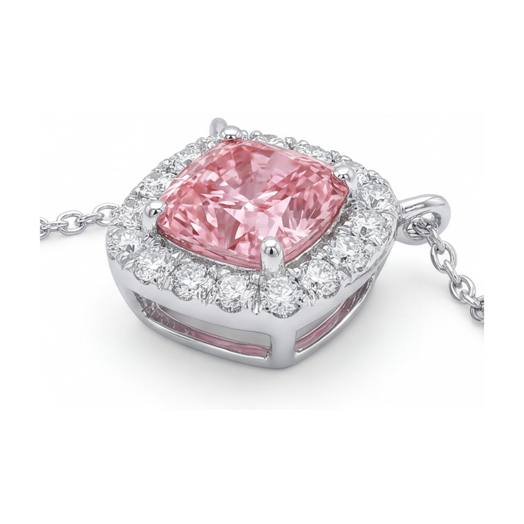Collier diamant rose taille coussin 3 carats