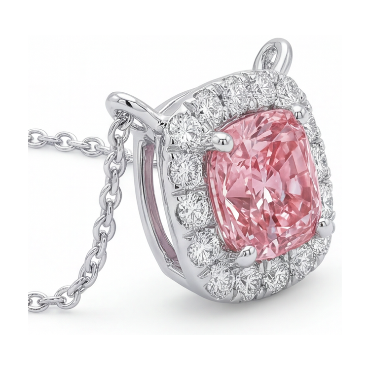 Collier diamant rose taille coussin 3 carats