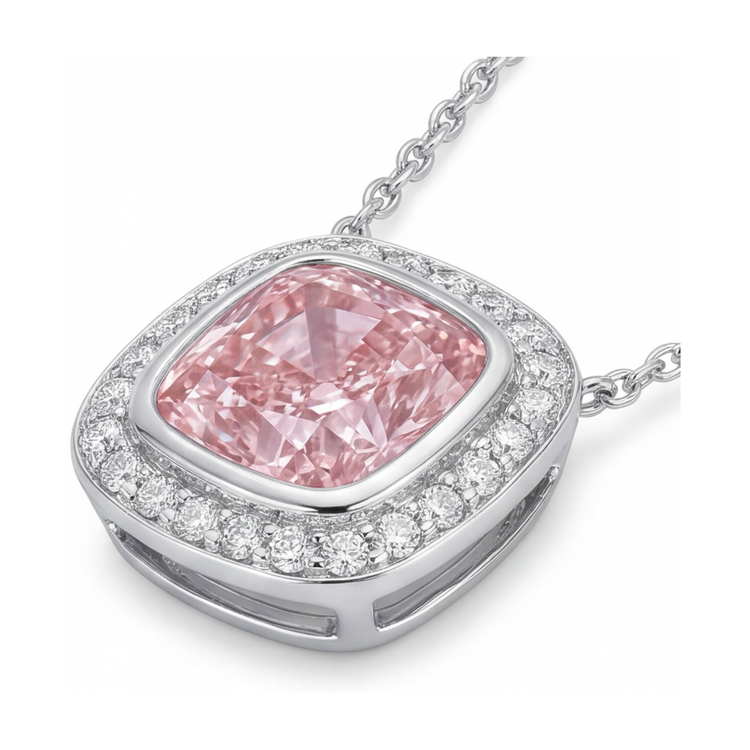 Pendentif diamant rose taille coussin 4,6 carats