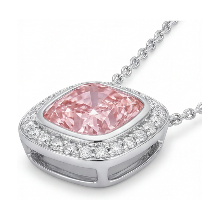 Pendentif en diamant rose taille coussin de 4,6 carats