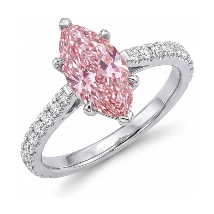 Bague diamant rose taille marquise 2,1 carats