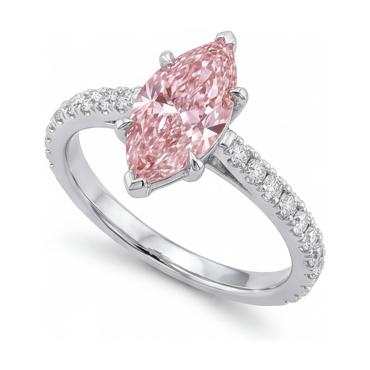 Bague diamant rose taille marquise 2,1 carats
