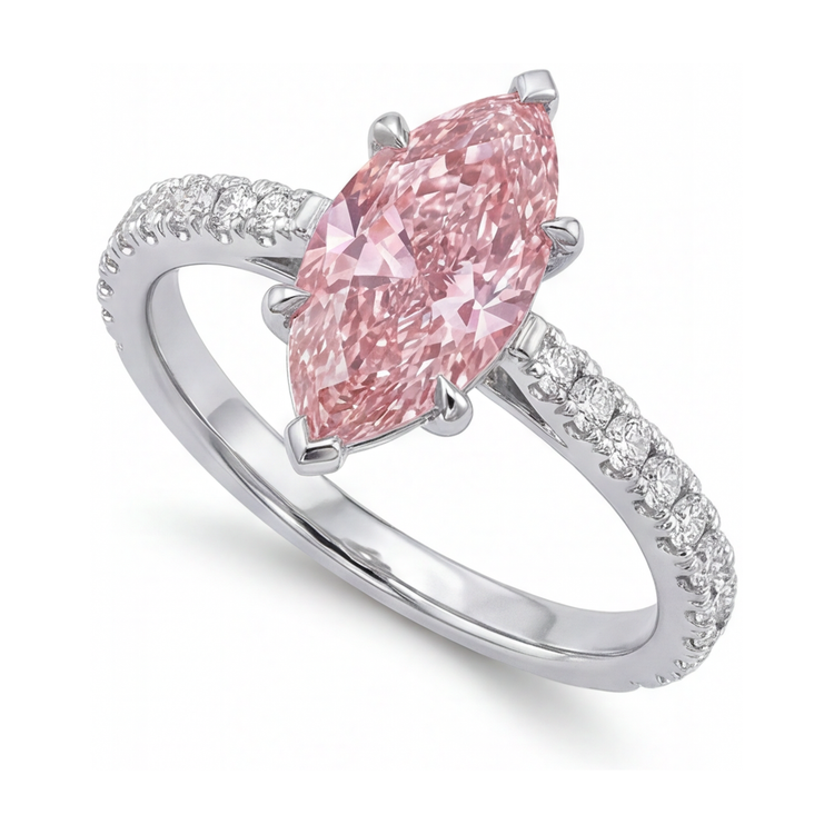 Bague diamant rose taille marquise 2,1 carats