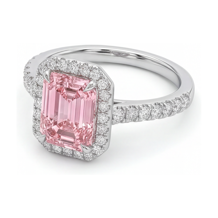 Bague en diamant rose taille émeraude de 2,5 carats
