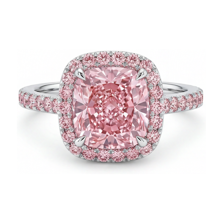 Bague en diamant rose taille coussin de 3,2 carats