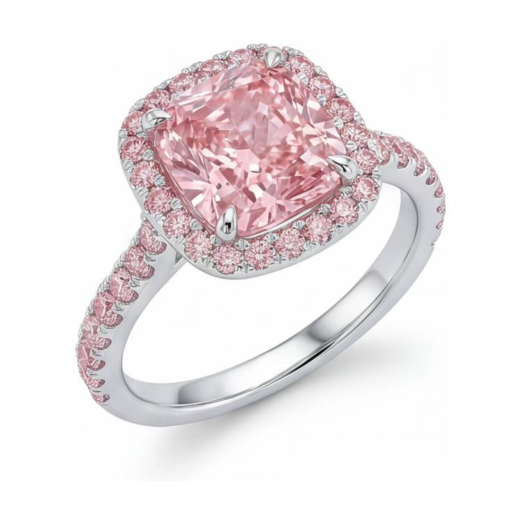 Bague en diamant rose taille coussin de 3,2 carats